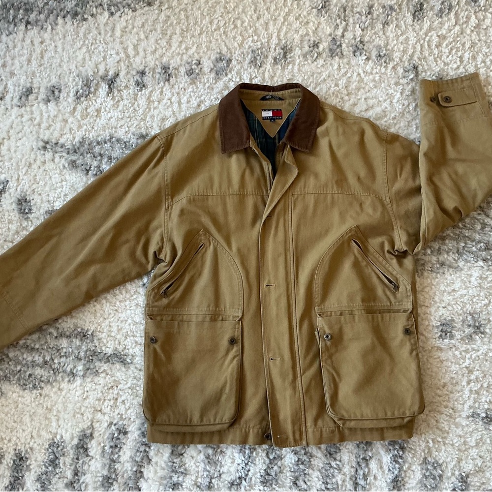 Tommy Hilfiger Khaki Jacket with Dark Brown Collar
